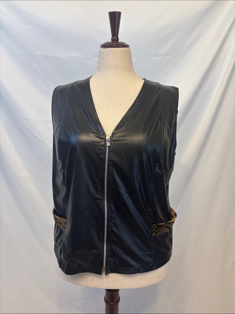 Vintage Steven Paul Faux Leather Zip Up Vest Black Plus Size 2X Made in USA